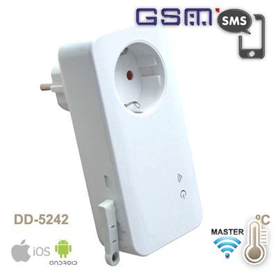 Enchufe GSM/SMS ON/OFF con alerta temperatura y corte corriente